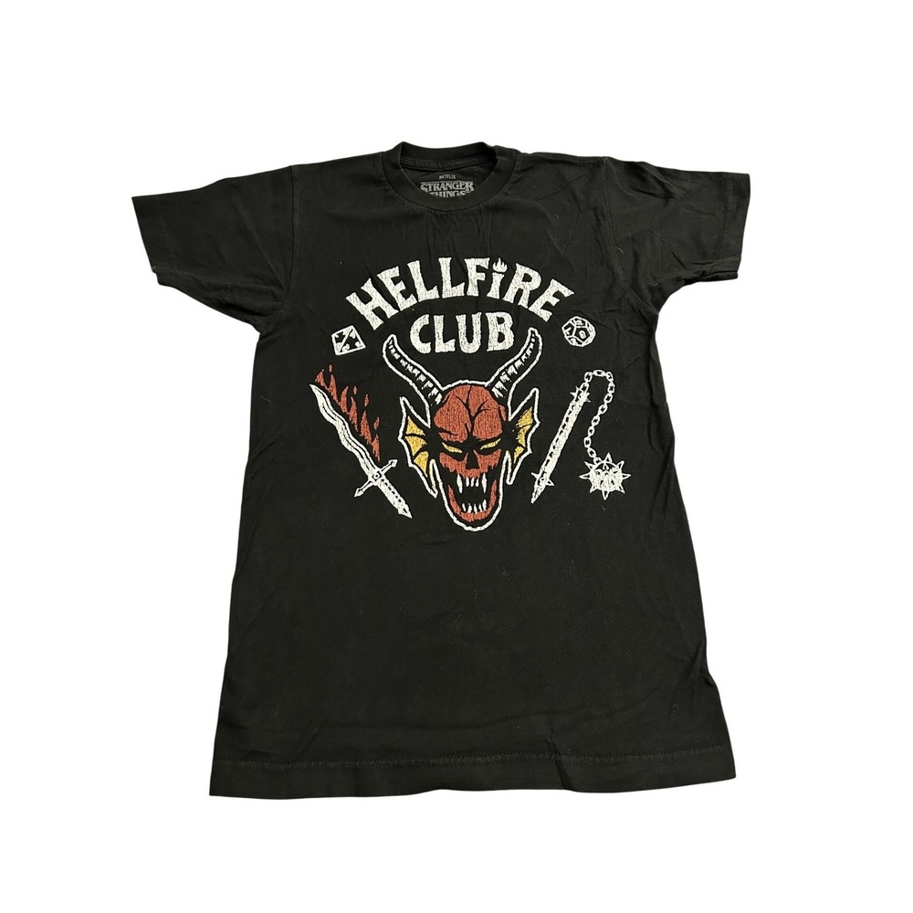 VTG Stranger Things Hellfire‎ Club T-Shirt Mens XS Black Excellent Fireball Him